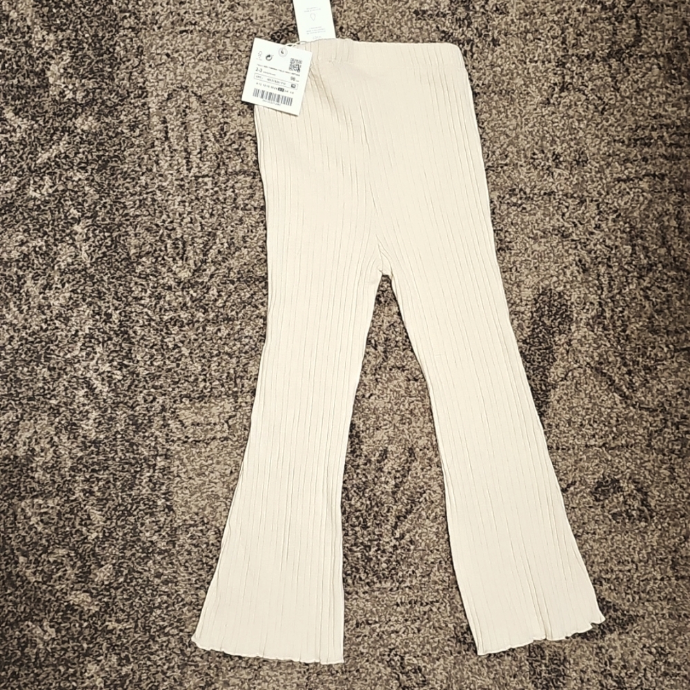 Zara Ribbed Beige Flare Leggings NWT Toddler Girls Baby Sz 2-3 - Picture 2 of 8